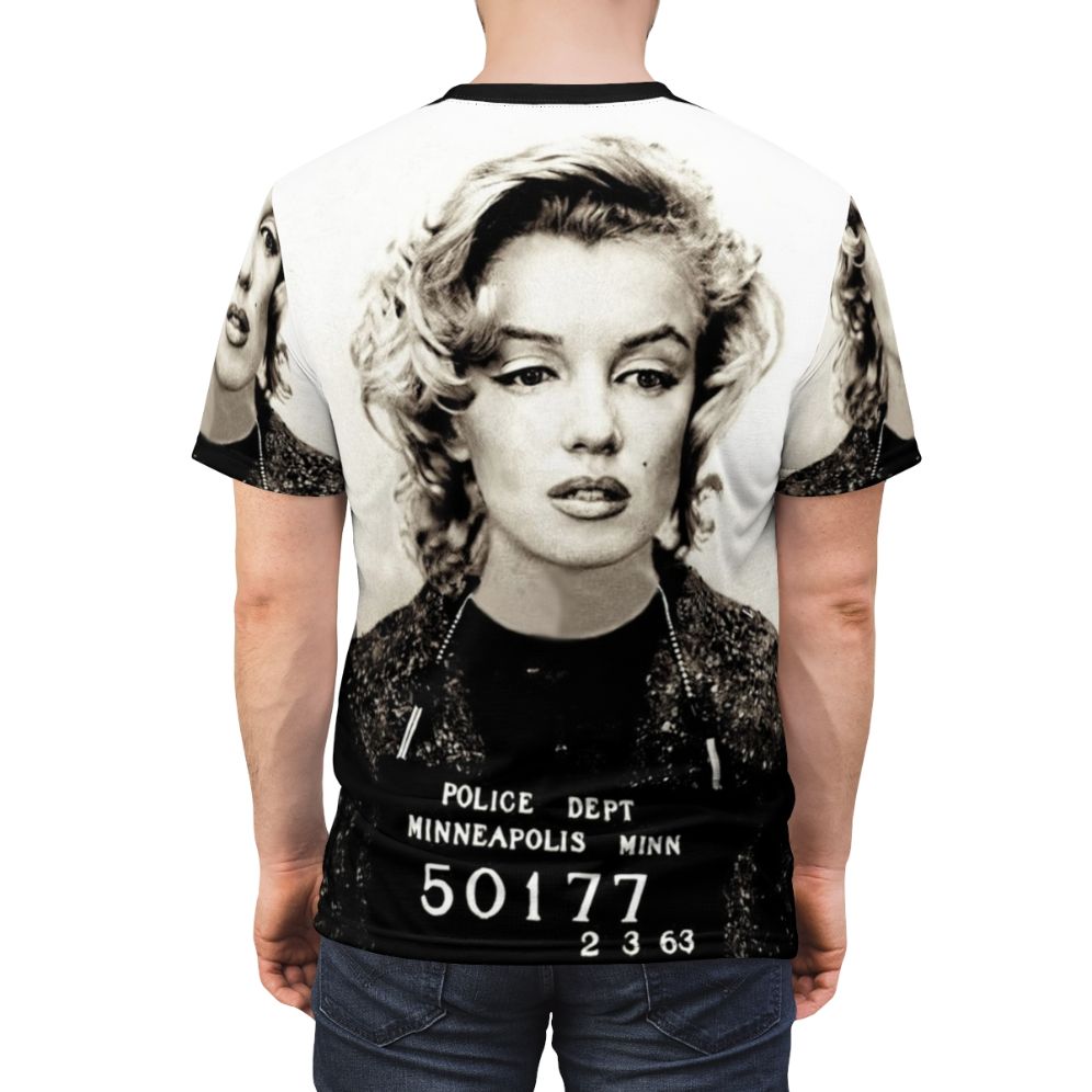 Marilyn Monroe inspired mugshot design printed on a quality t-shirt - men back