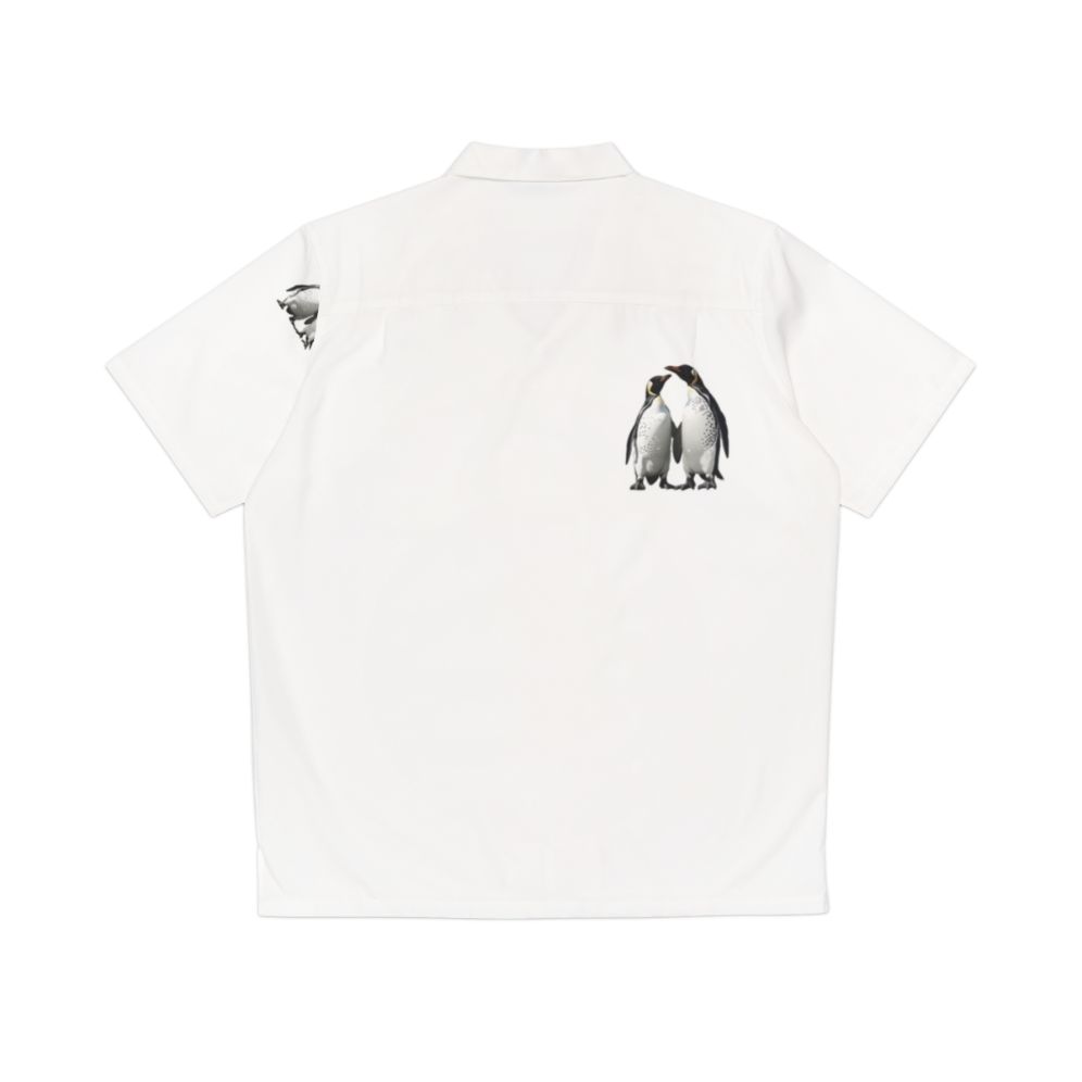 Two loving penguins on a black and white Hawaiian shirt - Back