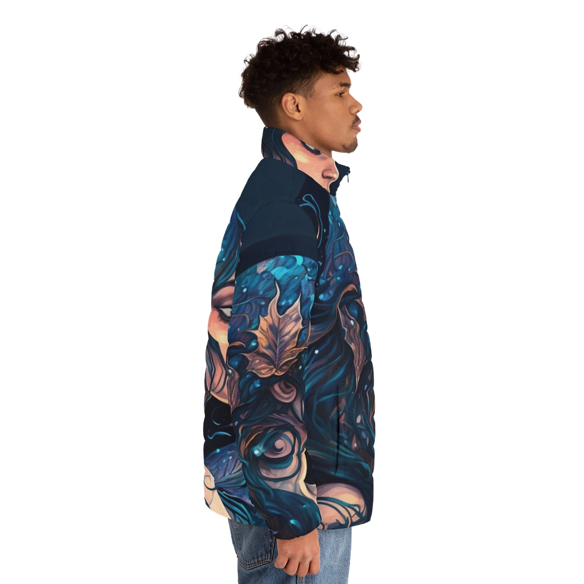 Mythical sea creatures puffer jacket featuring fantastical designs - men side right