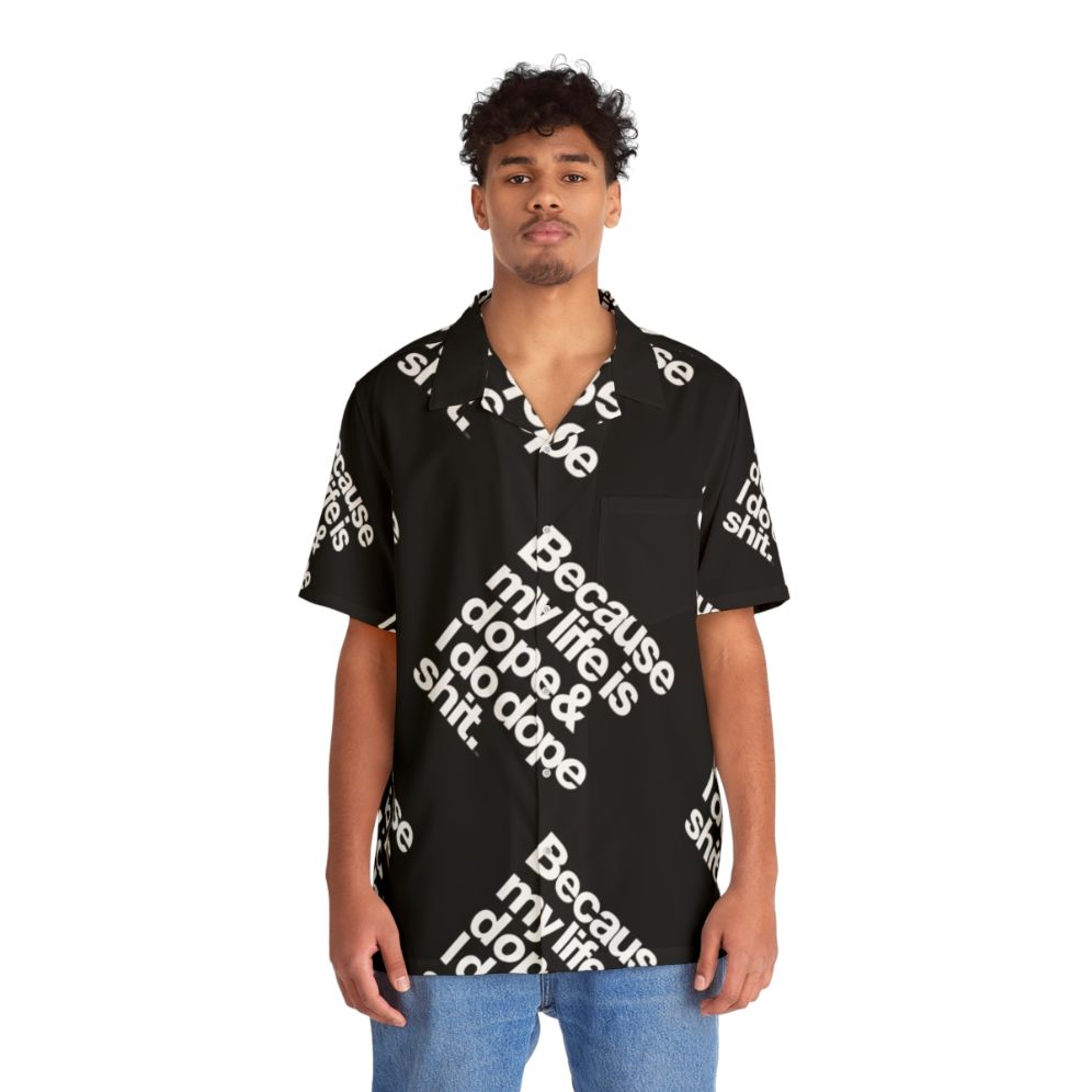 Kanye West Hawaiian Shirt featuring bold "My Life Is Dope" quote - People Front