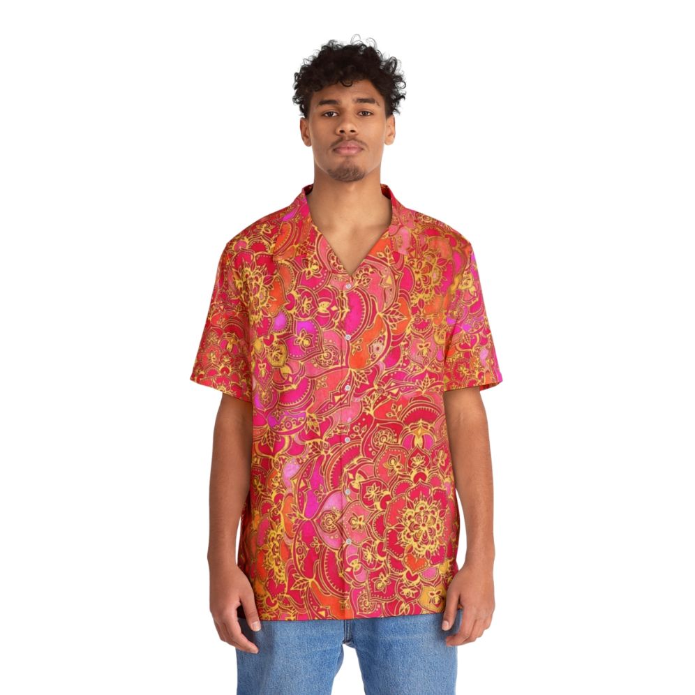 Vibrant metallic floral pattern Hawaiian shirt - People Front