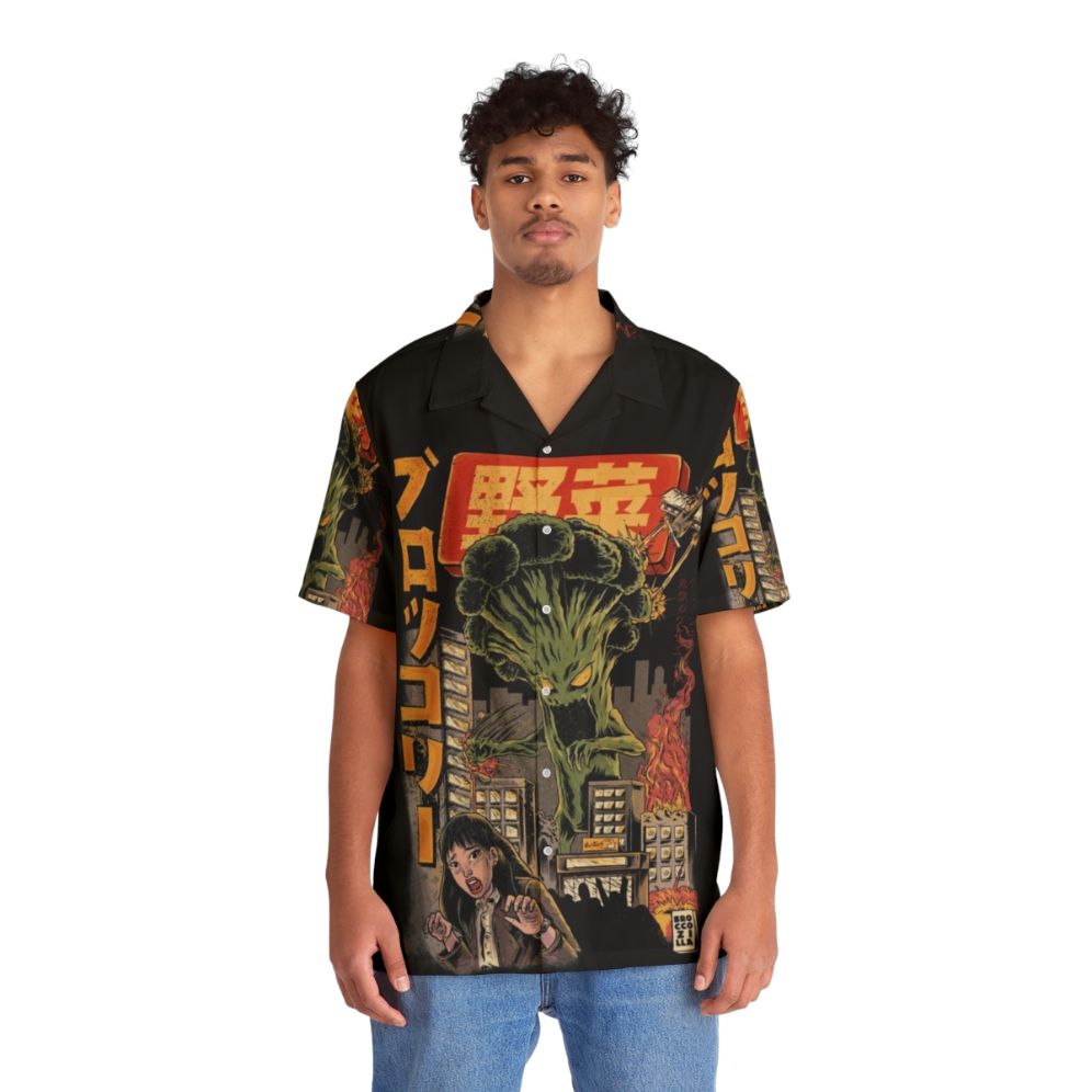 Broccozilla retro Hawaiian shirt with anime-inspired vegetable print - People Front