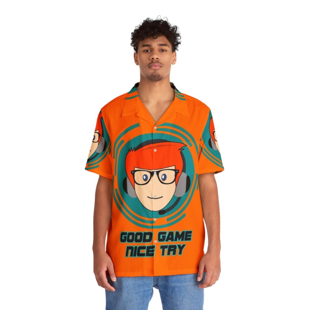 Conan O'Brien "Team Coco" Hawaiian Shirt with video game and comedy references - People Front