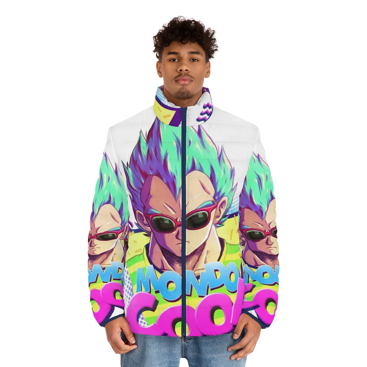 Mondo Cool Puffer Jacket with Dragon Ball Z inspired design - men front