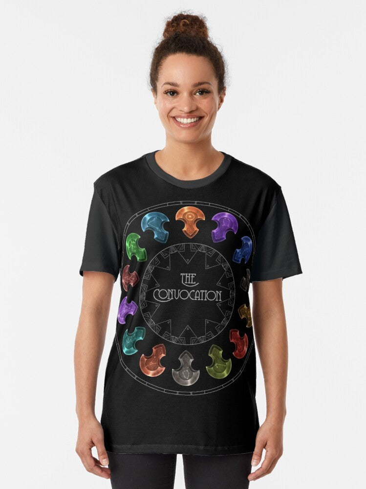 FFXIV The Convocation Graphic T-Shirt featuring Ascians and Amaurot constellation stones - Women