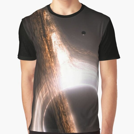 Interstellar black hole graphic t-shirt with a cosmic design