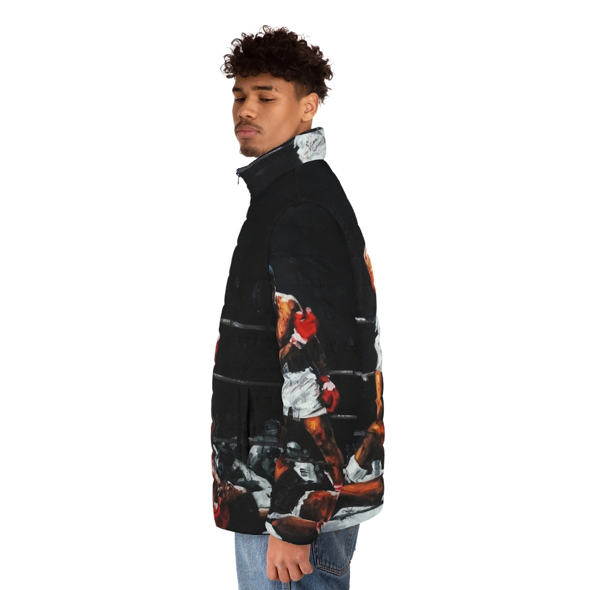 Muhammad Ali Knockout Puffer Jacket with Iconic Sports Moment - men side left