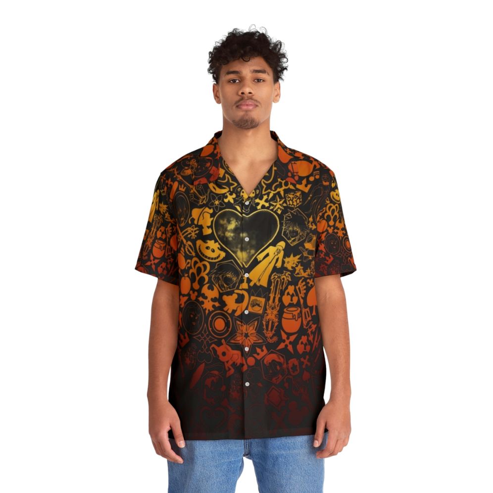 Kingdom Hearts Keyhole Orange Hawaiian Shirt - People Front