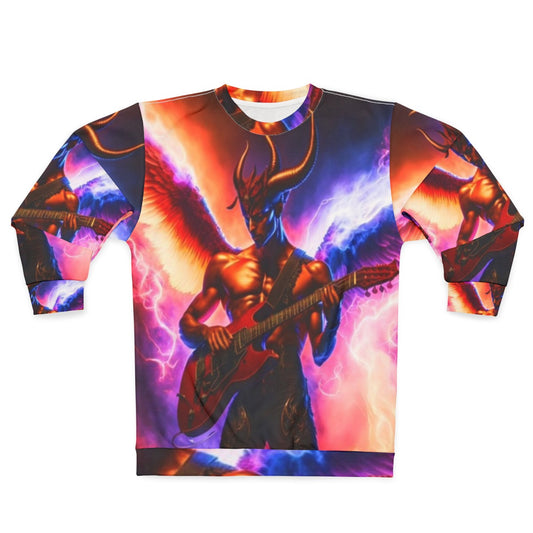 Satanic electric guitar sweatshirt with dark horror art design