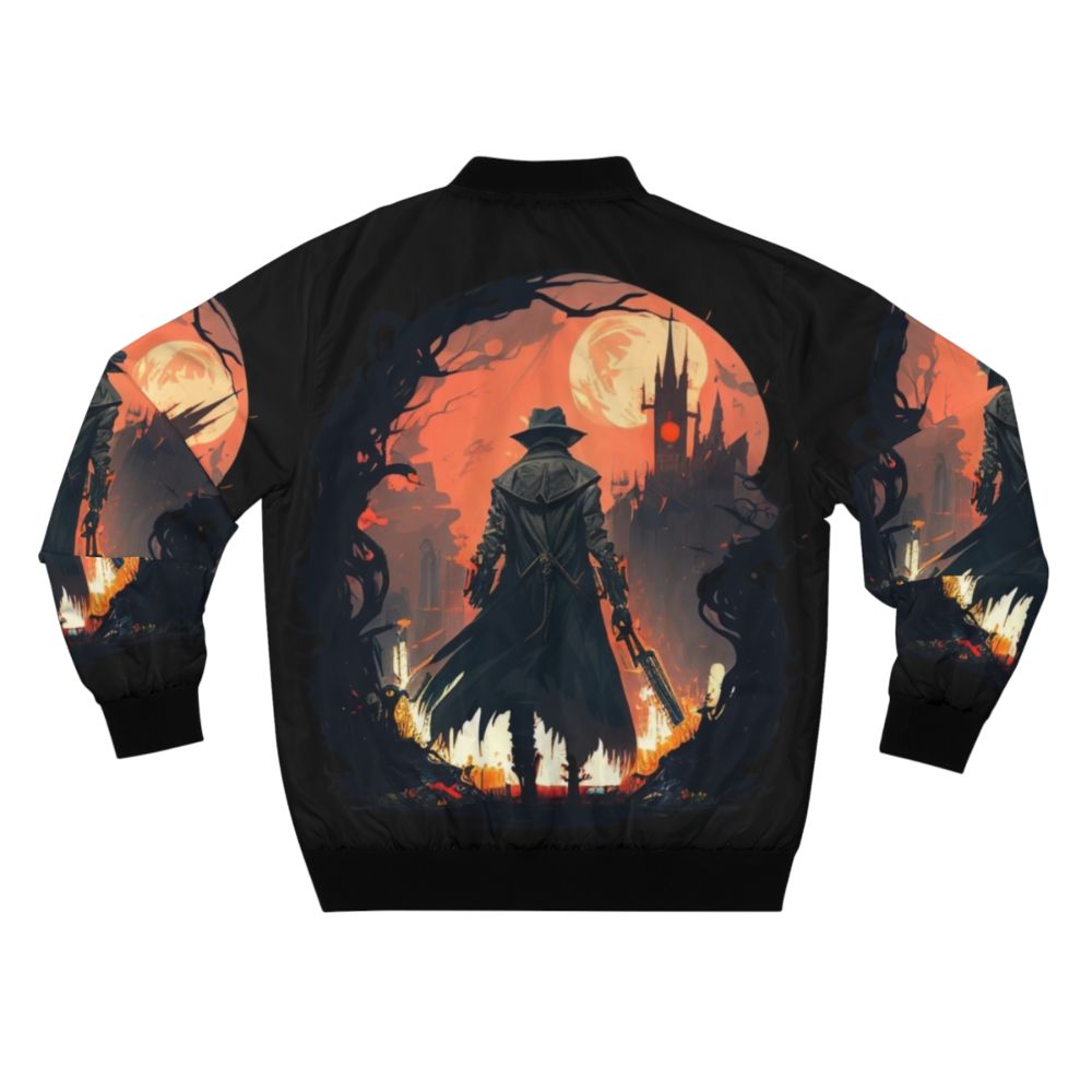 Bloodborne hunter eldritch horror bomber jacket with fiery, gothic design - Back