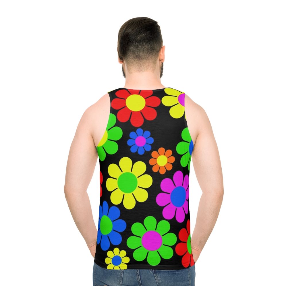 Hippy flower daisy spring pattern unisex tank top - men back