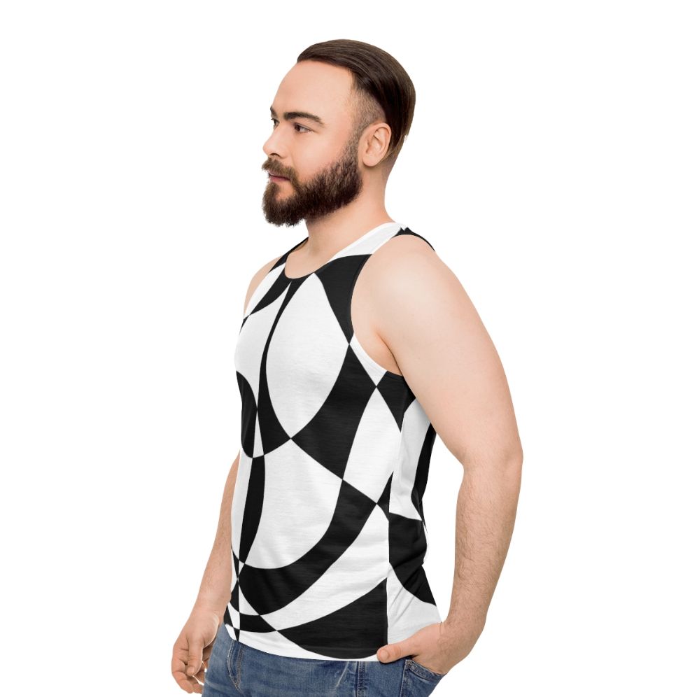 Retro 1960s Black and White Abstract Unisex Tank Top - men side