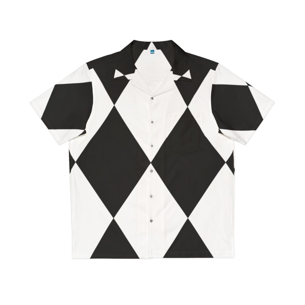 Black and white harlequin pattern Hawaiian shirt