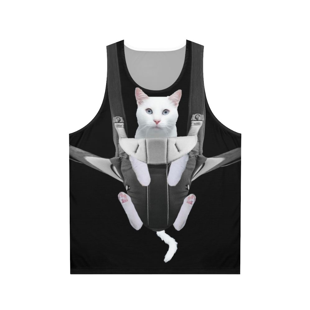 Cute tabby cat in a baby carrier on a unisex tank top