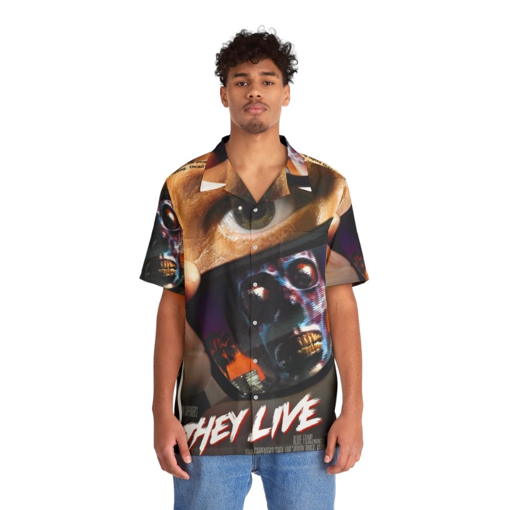 They Live Hawaiian Shirt with Aliens, Horror, and Sci-Fi Imagery - People Front