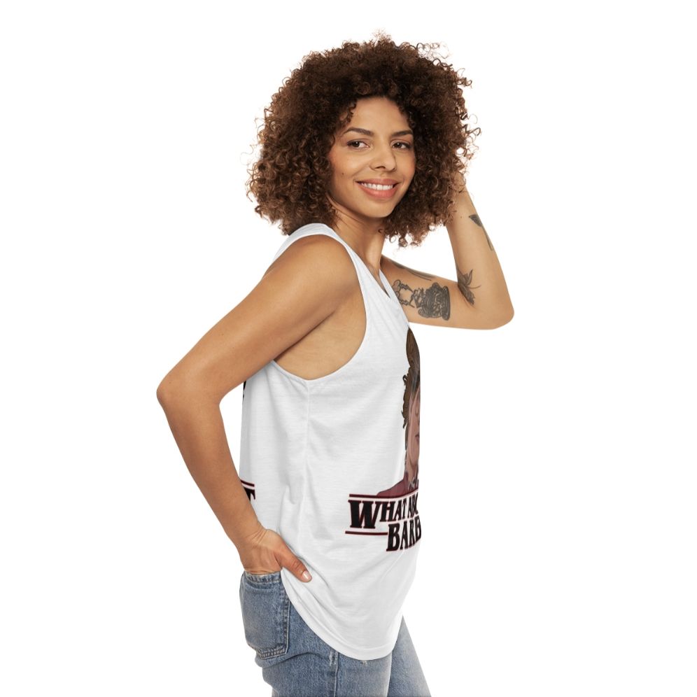 Unisex Stranger Things Netflix Tank Top featuring "What About Barb" design - women side