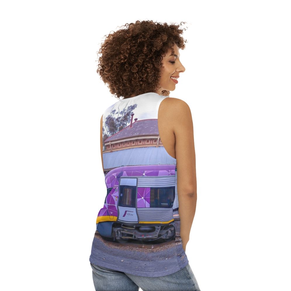 Unisex train tank top from Bendigo, Australia - women back