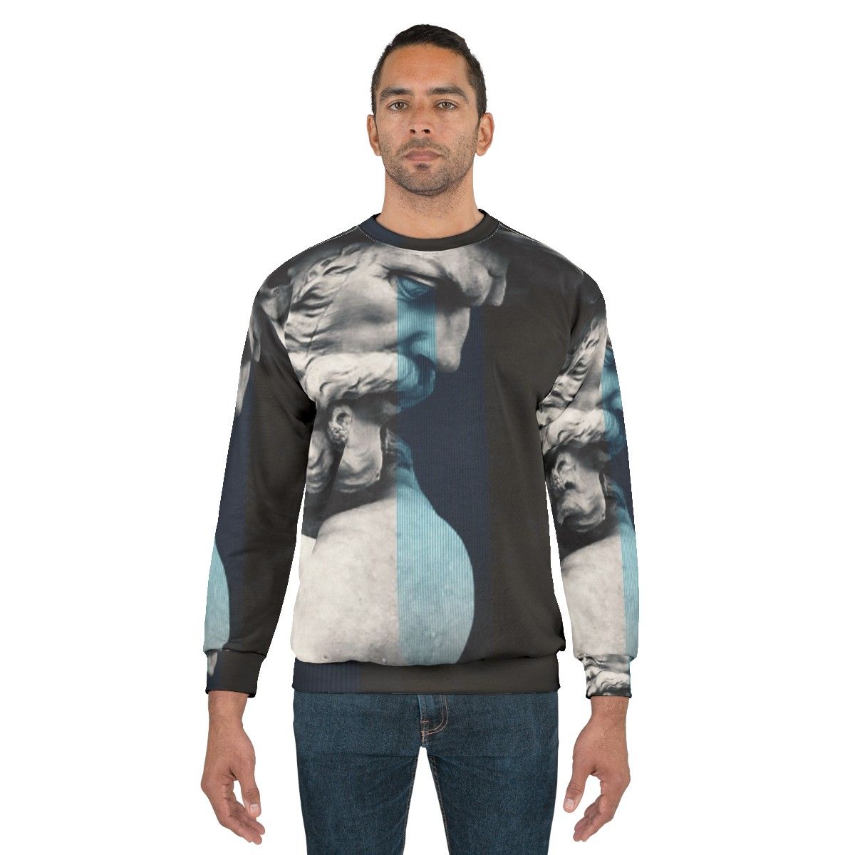 Degeneration sweatshirt featuring digital art with graphic design elements and ancient Greek mythology - men