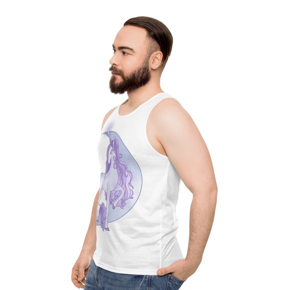 Unisex tank top featuring a magical white unicorn design with a crescent moon - men side