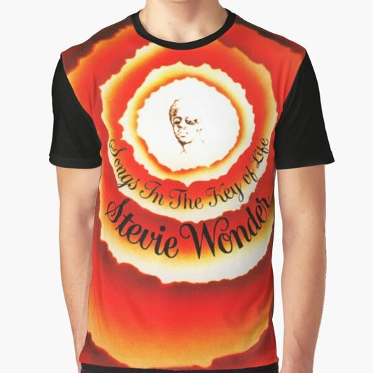 Retro graphic t-shirt featuring the album cover art for "Songs in the Key of Life" by Stevie Wonder