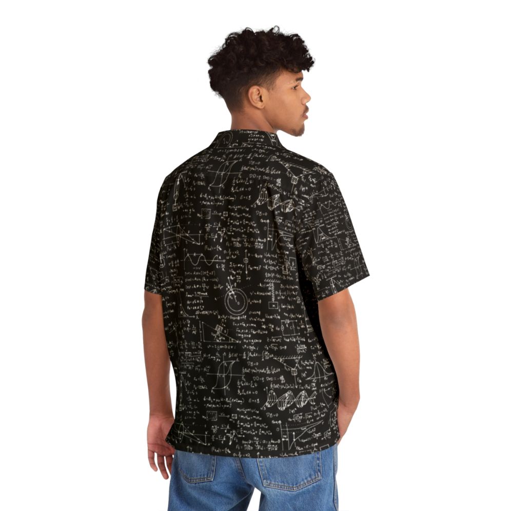 Geometric physics equations printed on a black Hawaiian shirt - People Back