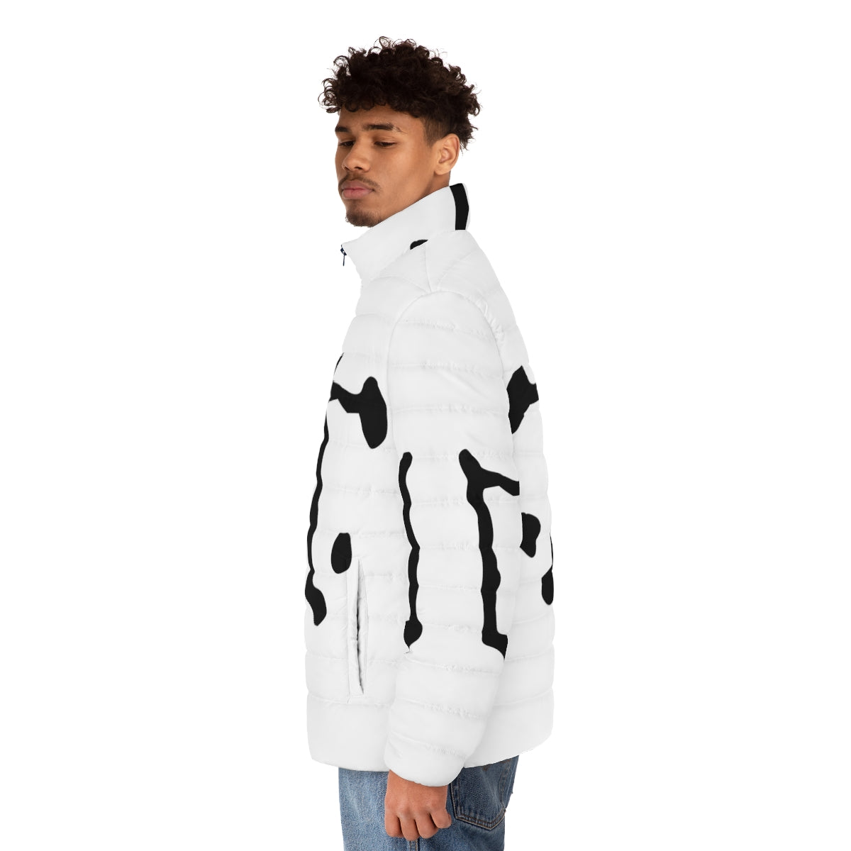 Rorschach logo puffer jacket inspired by the Watchmen superhero - men side left