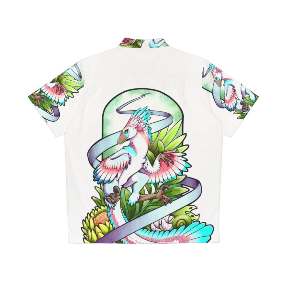 Sylveraptor Raptor Hawaiian Shirt with Dinosaur and Forest Foliage Design - Back