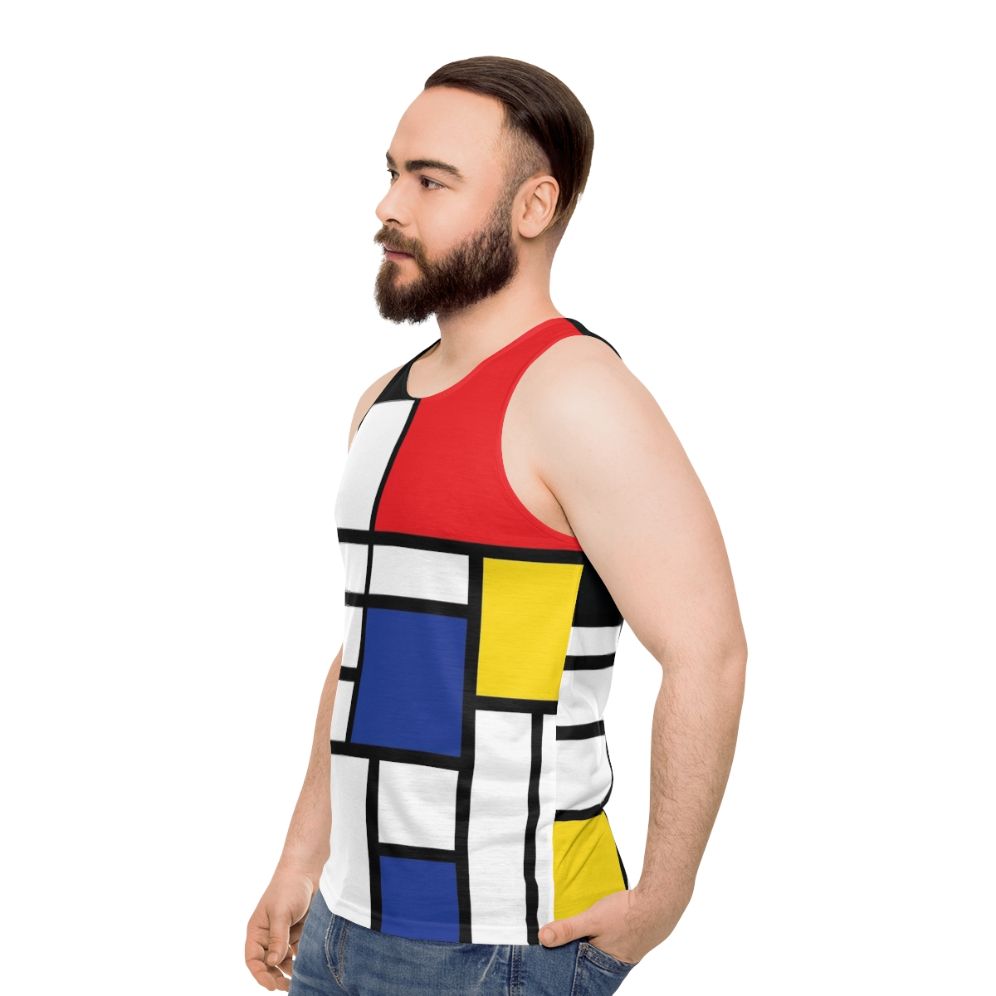 De Stijl Unisex Tank Top with Mondrian-inspired Primary Color Blocks - men side