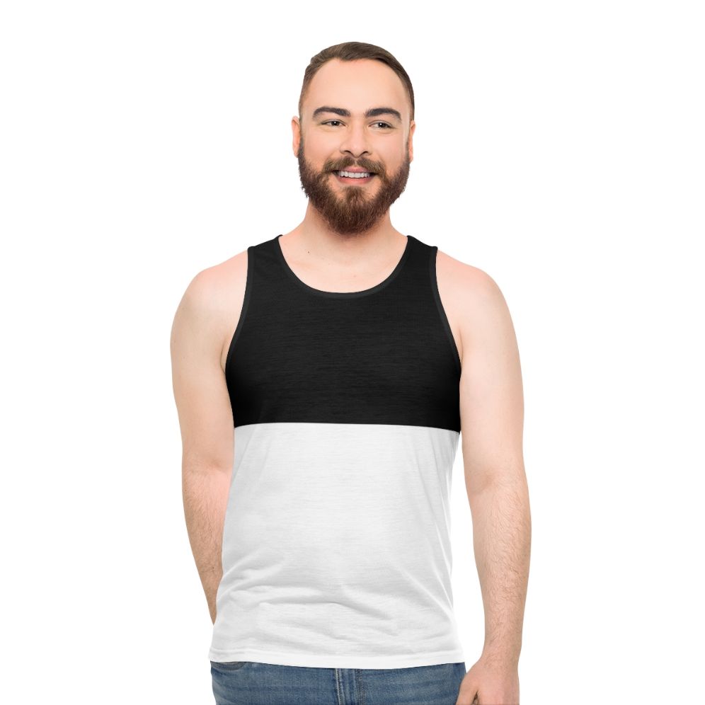 Bicolor unisex tank top with modern geometric pattern - men