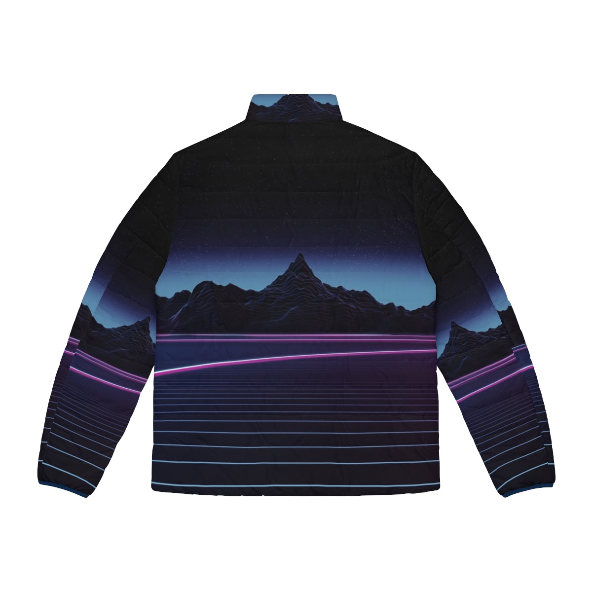 Retro highway puffer jacket with outrun, synthwave, and vaporwave design - Back