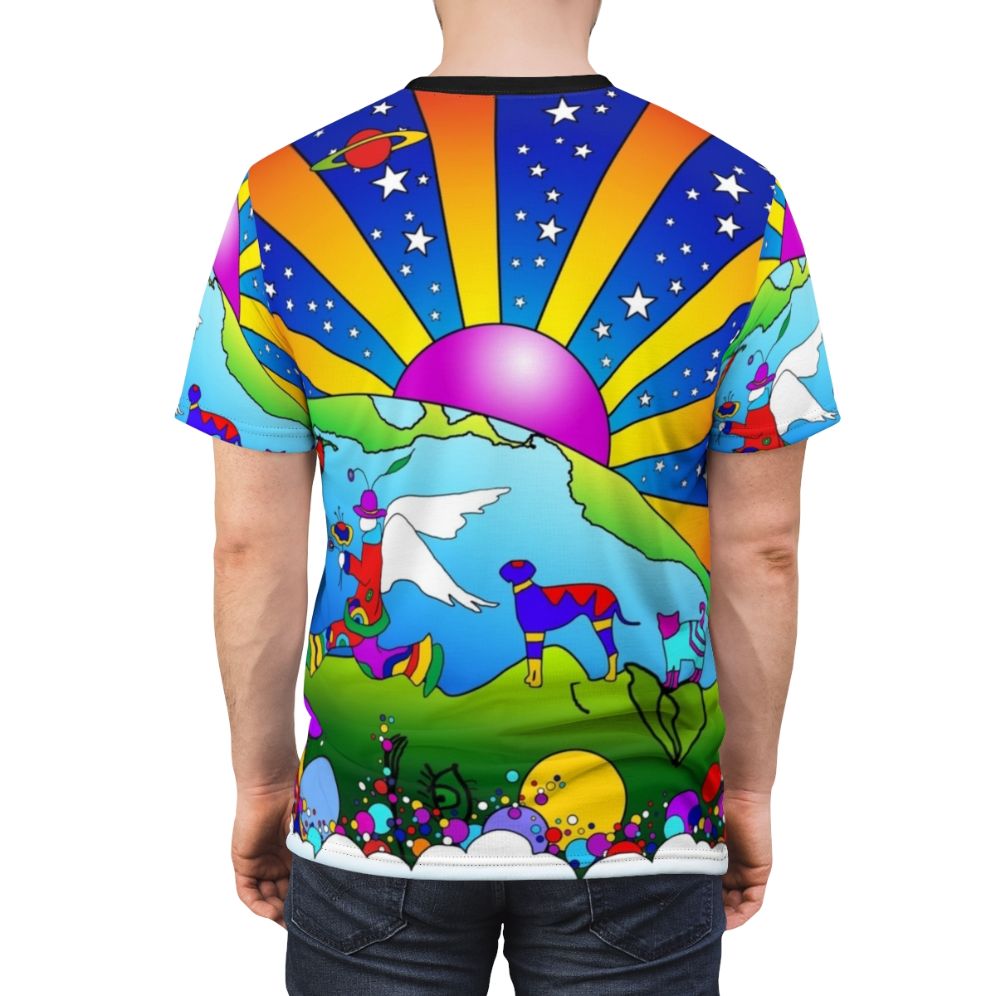 Cosmic pet psychedelic art design on a t-shirt - men back