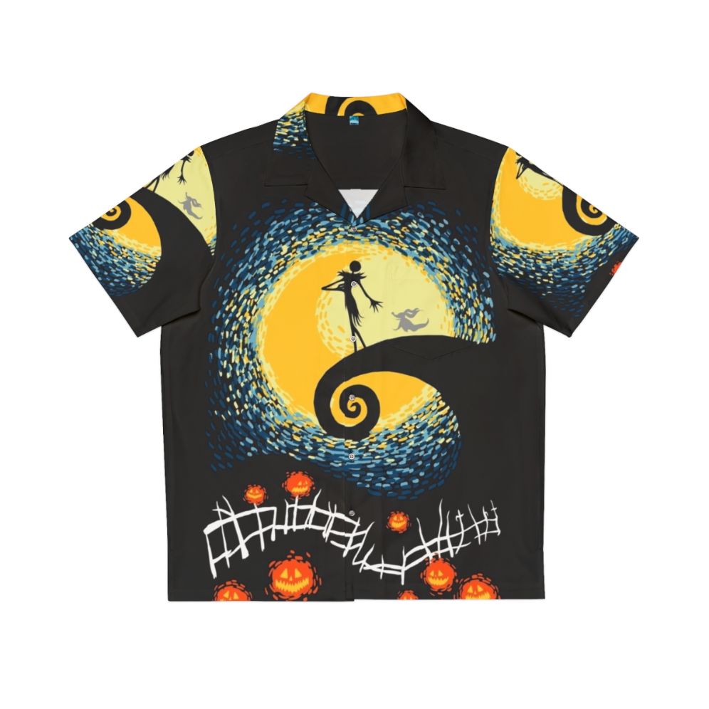 Starry Nightmare Hawaiian Shirt with Minimalist Jack Skellington Design