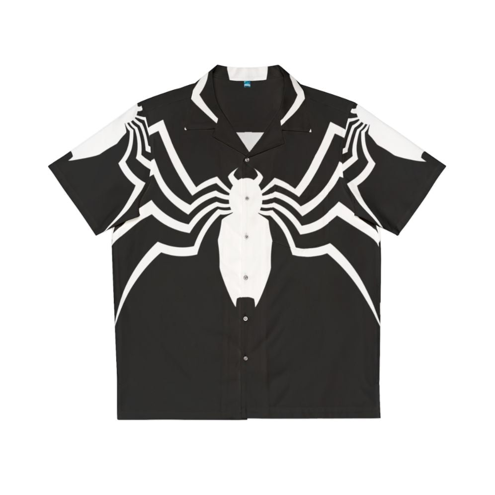 Black and white spider print Hawaiian shirt