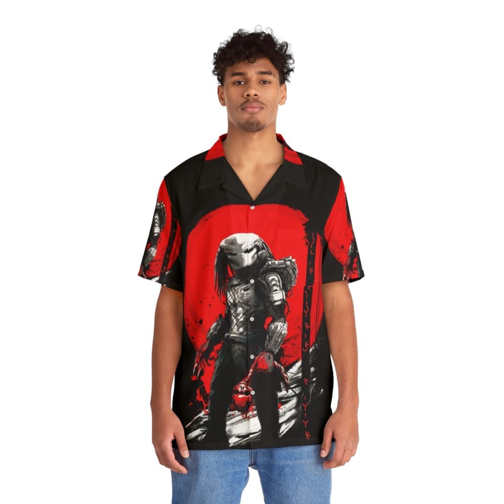 Hunter S Moon Predator Hawaiian Shirt with Japanese Art and Samurai Style - People Front