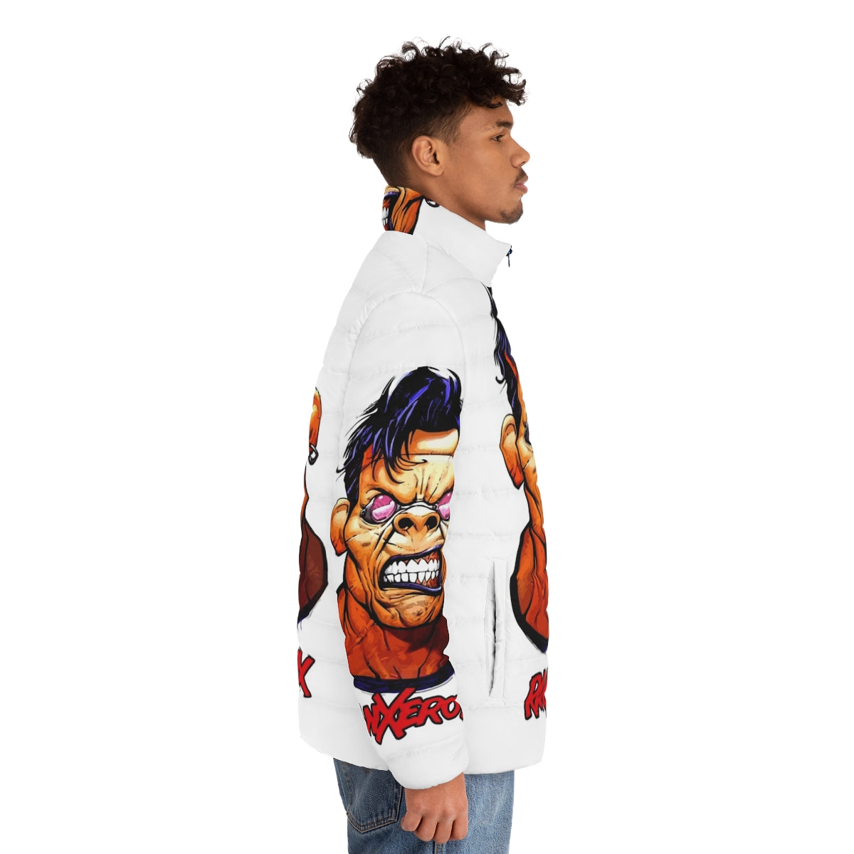 Ranxerox Head Puffer Jacket, featuring the iconic comic book character in a stylish urban design - men side right