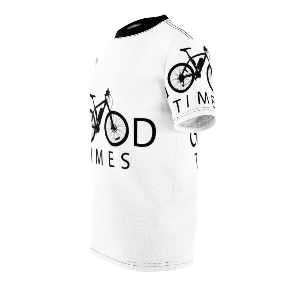 A vibrant cycling-themed t-shirt featuring a fun, colorful design for outdoor hobbies and sports activities. - men left