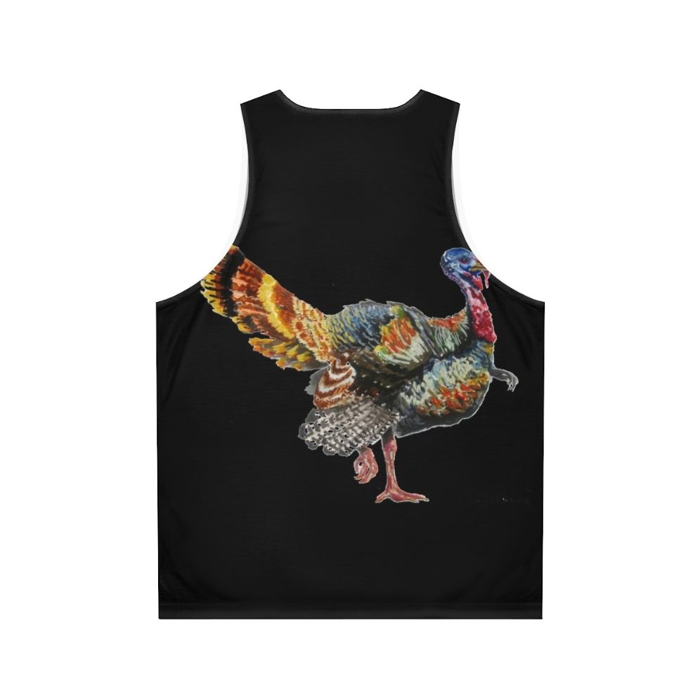 Watercolor turkey feather unisex tank top - Back