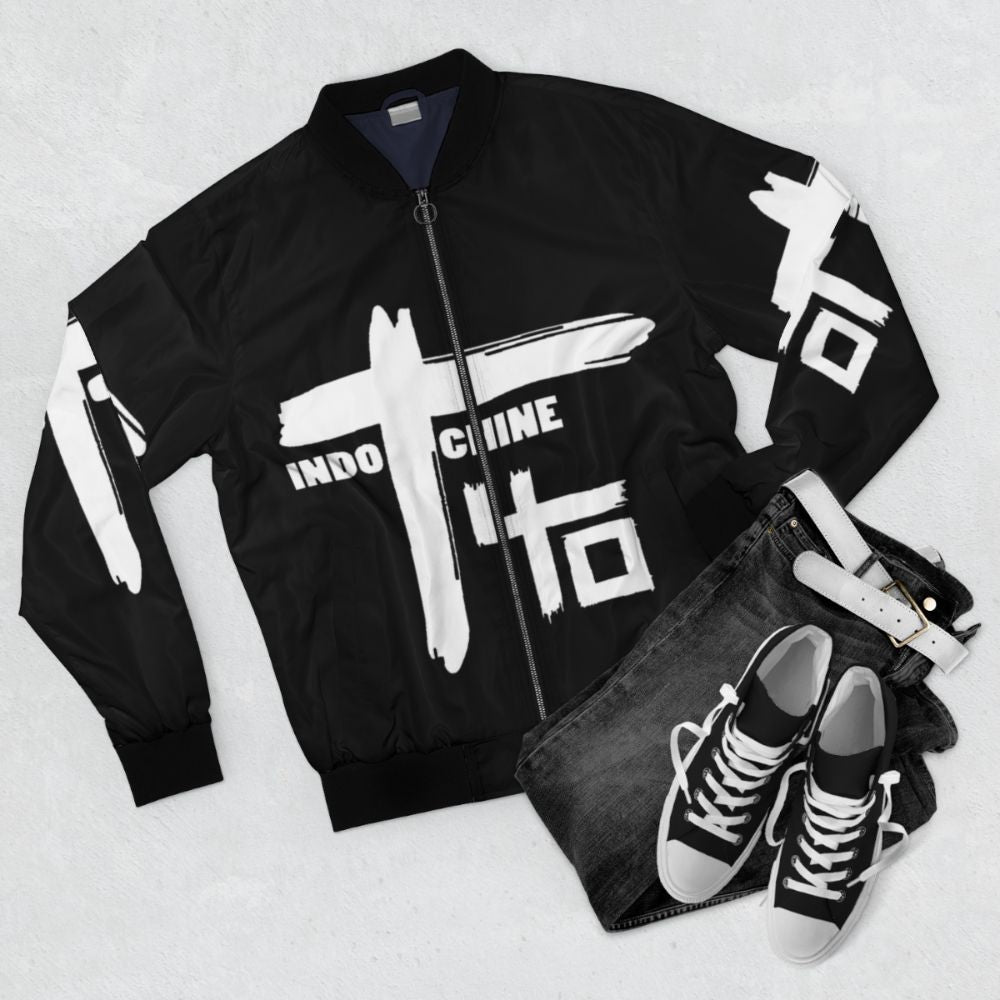 Indochine Band Logo1 Exselna New Wave Bomber Jacket - Flat lay