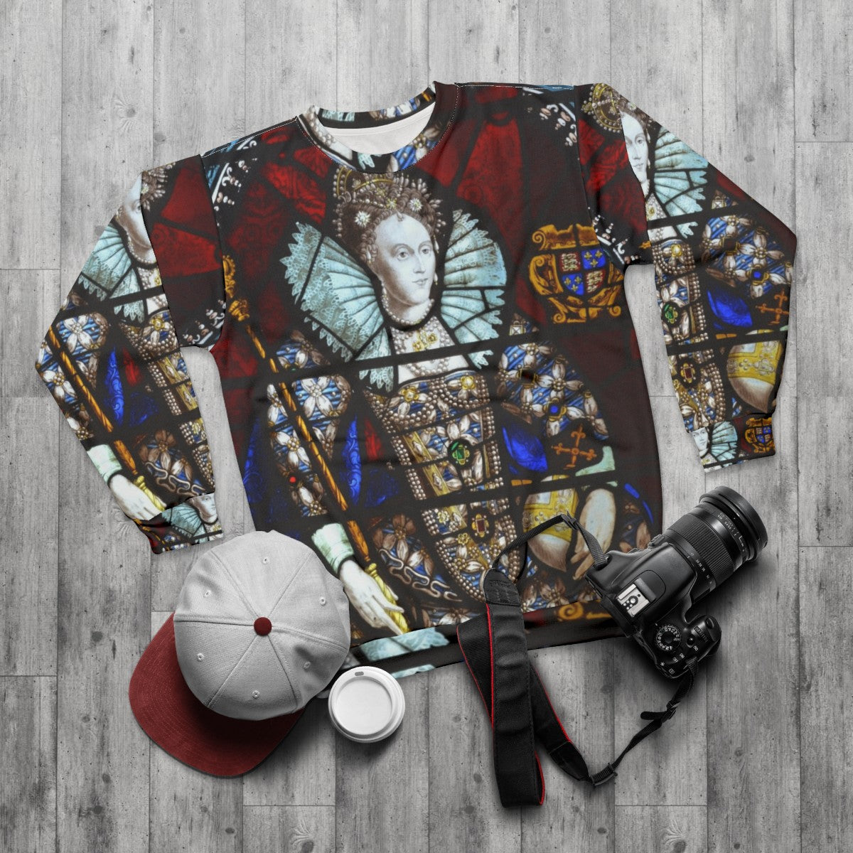 Queen Elizabeth I Stained Glass Sweatshirt - flat lay