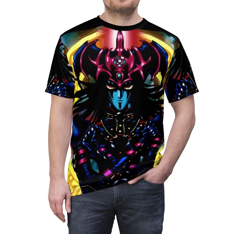 Yugioh inspired t-shirt design featuring dark magic and sorcery elements - men front