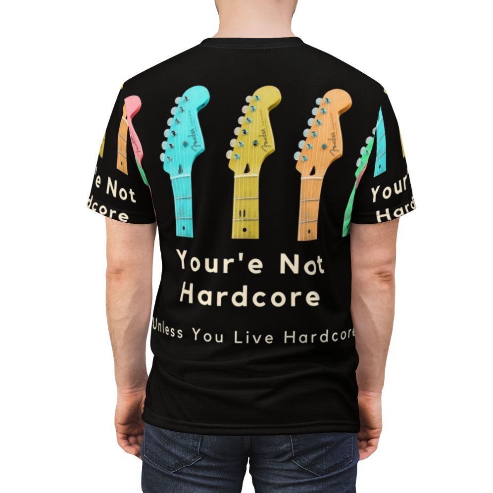 A high-quality t-shirt featuring a "School of Rock" inspired design with guitars and rock music elements. - men back