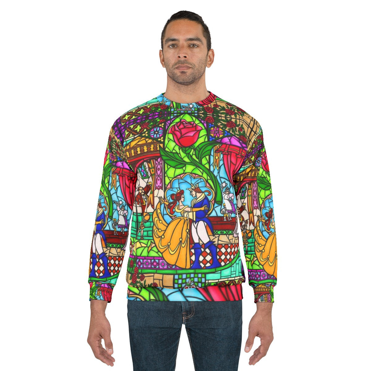 Stained glass window sweatshirt with rose pattern - men