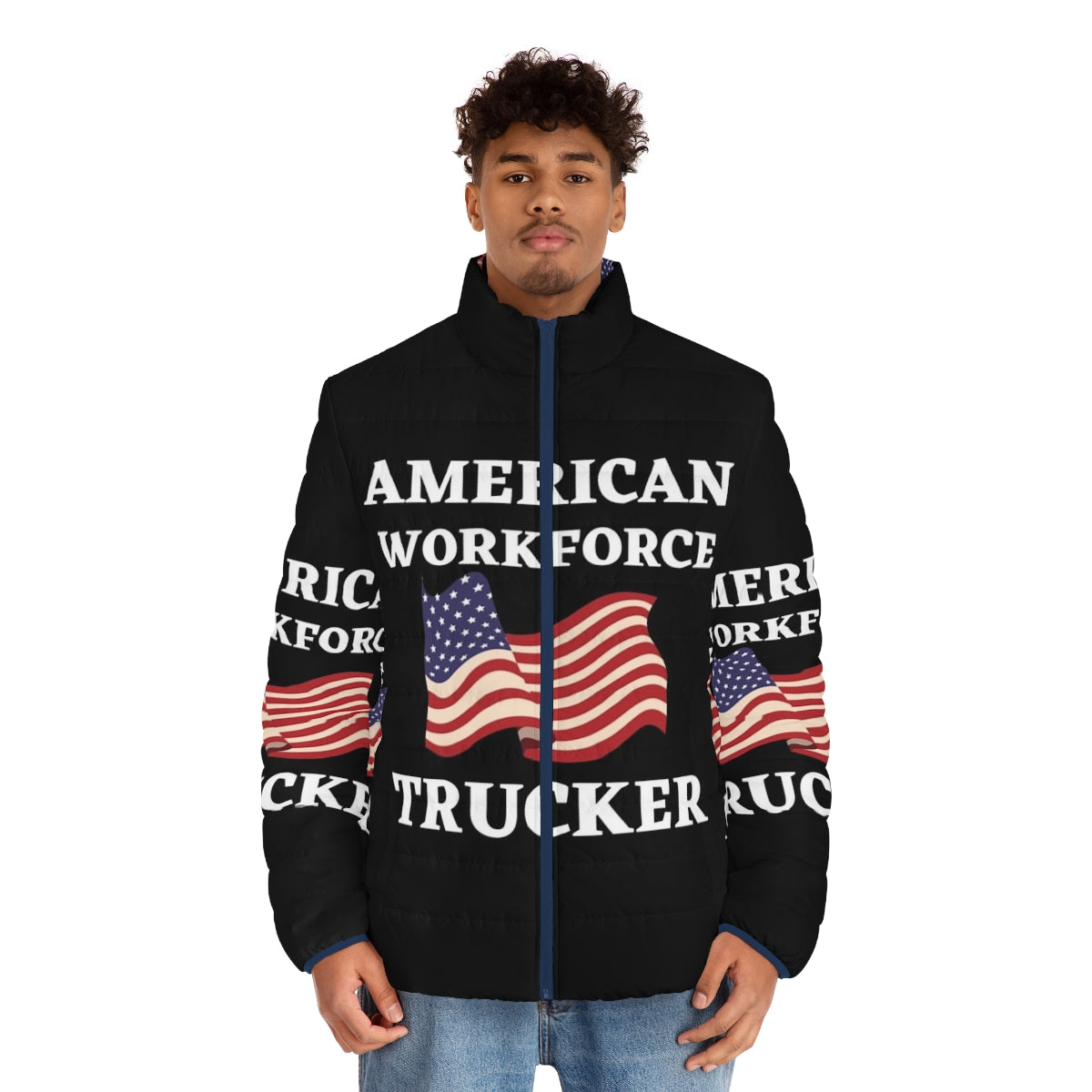 American workforce puffer jacket with USA flag design - men front