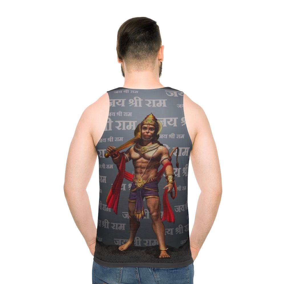 Unisex tank top with Lord Hanuman and Jai Sri Ram design - men back