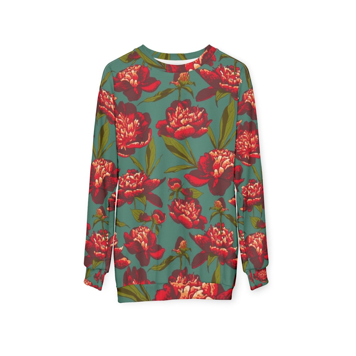 Elegant floral peony pattern sweatshirt - hanging