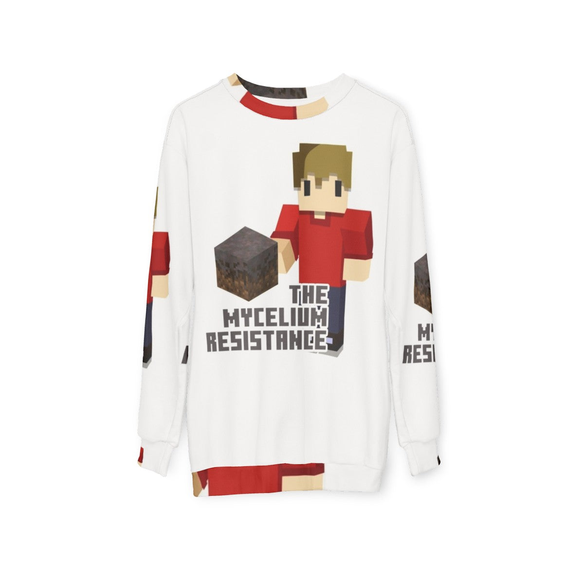 The Mycelium Resistance Sweatshirt featuring Grian's character from Hermitcraft - hanging