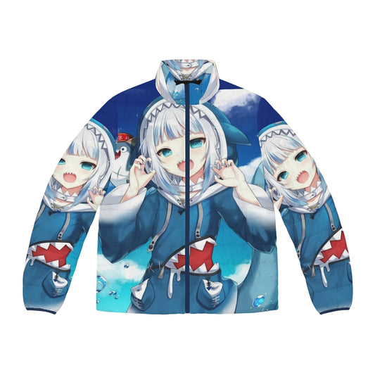 Gawr Gura Hololive anime-inspired puffer jacket with chibi character design