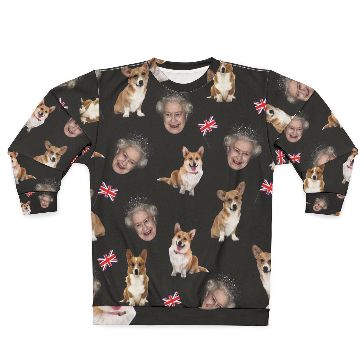 Queen Elizabeth and Corgis Pattern Sweatshirt