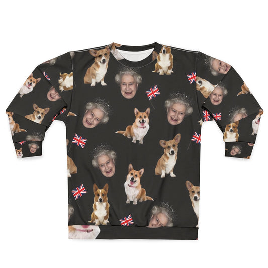 Queen Elizabeth and Corgis Pattern Sweatshirt