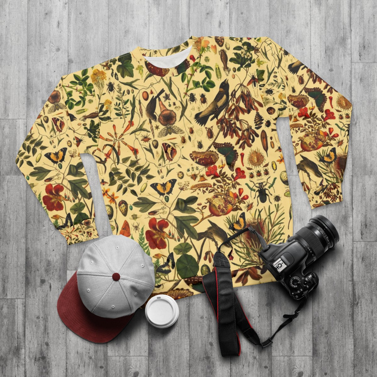 Cozy biology 101 warm sweatshirt with Christmas nature pattern - flat lay